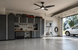 52 inch garage ceiling fan providing balanced airflow inside a standard residential garage
