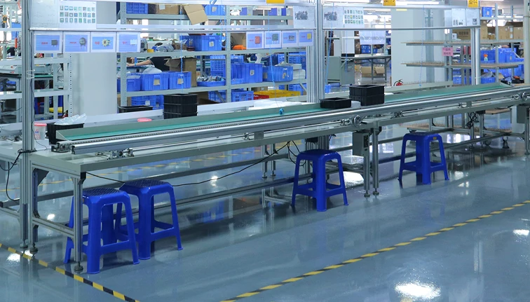 Production line manufacturing 20 inch oscillating air multiplier ceiling fan lights in a modern OEM factory
