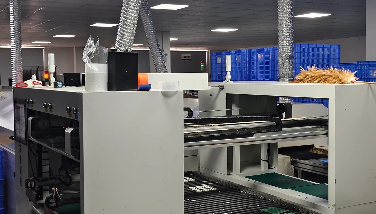 Ultra realistic ceiling fan manufacturing system showing integrated quality control production line and factory testing equipment for OEM compliance