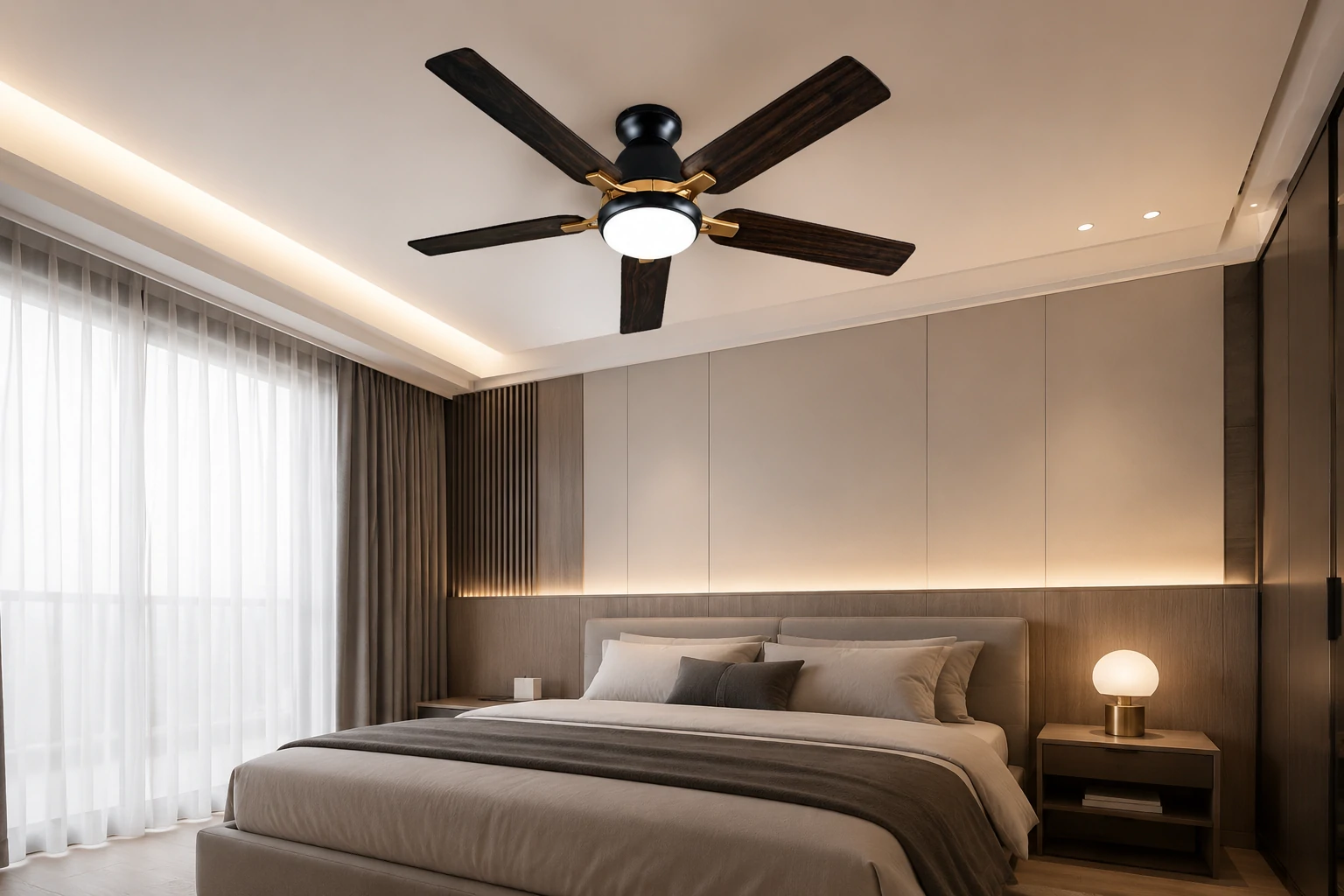 Ceiling fan with light for bedroom cooling and lighting