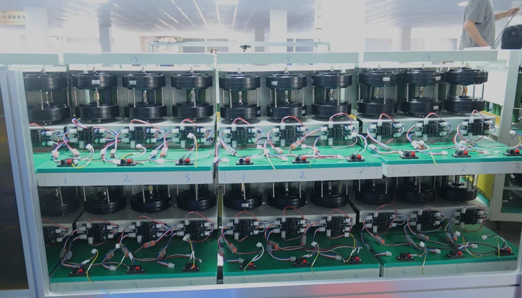 20 inch smart fan with LED light quality assurance testing inside a professional manufacturing facility