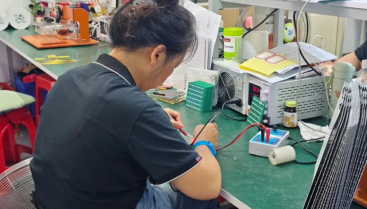 Quality control system for 36 inch cathedral ceiling fan with crystal light during factory inspection