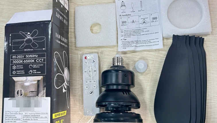 Export packaging of ceiling fans with LED lights prepared for global shipping and logistics distribution in warehouse environment