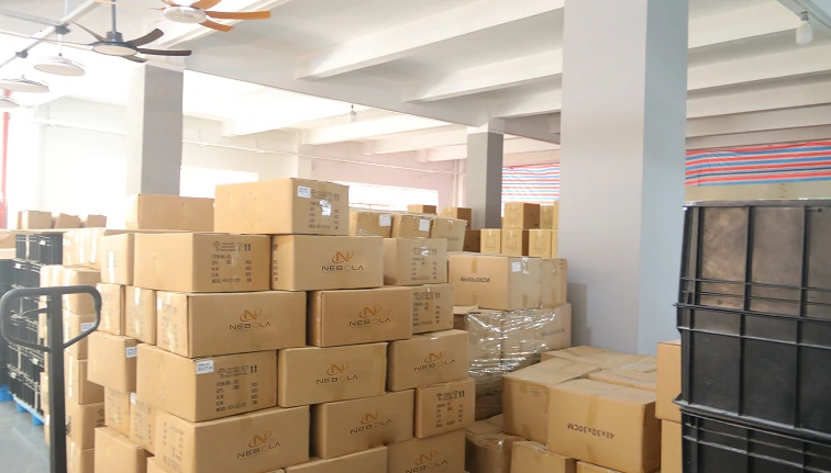 Crystal bladeless ceiling fan light luxury series packed in secure export cartons inside warehouse ready for global shipping logistics and delivery