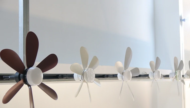 Crystal bladeless ceiling fan light luxury series displayed in factory production line showing OEM ODM manufacturing strength and scalable production capability