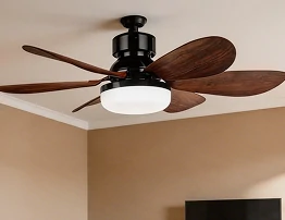 Modern flush mount ceiling fan light with wood blades