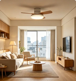 Low profile ceiling fan for compact apartment interiors