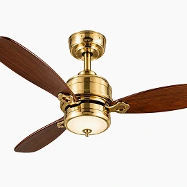 Brass finish retro ceiling fan with vintage-inspired design