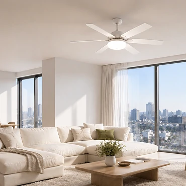 Ceiling fan light in a modern apartment living room