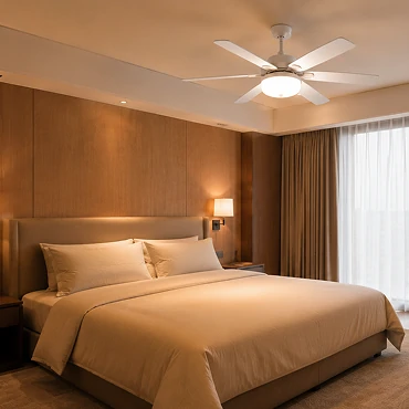 Ceiling fan light for hotel and commercial interiors