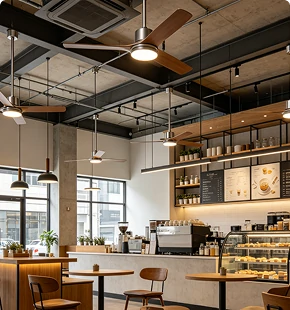 Commercial ceiling fan mounting project for modern retail environment