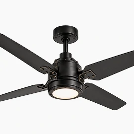 Industrial vintage retro ceiling fan with matte black finish and LED light