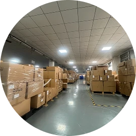 Organized warehouse and export packaging area for global shipments