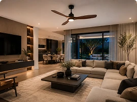 Modern wooden blade ceiling fan for luxury interiors