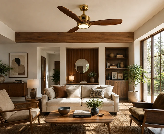 Retro ceiling fan featured in a modern residential living room