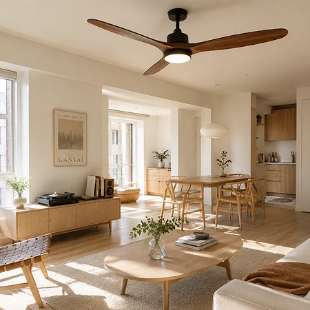 Scandinavian style retro ceiling fan with wood finish