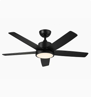 Smart black residential ceiling fan with LED light