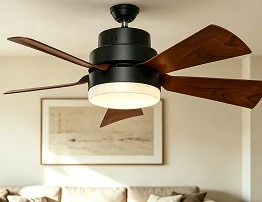 Wood ceiling fan with light for modern interiors