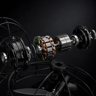 Energy efficient DC motor used inside a 14 inch black cage hugger ceiling fan for quiet operation