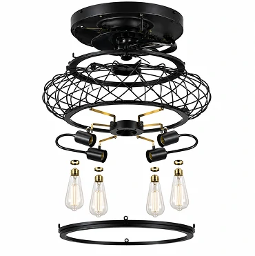 18 inch black industrial cage flush mount ceiling fan providing adjustable six speed airflow control