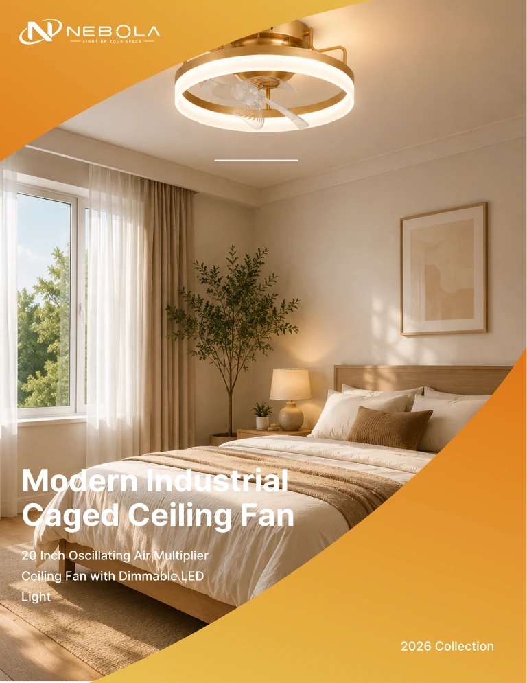 20 inch oscillating air multiplier ceiling fan light installed in a modern luxury bedroom interior