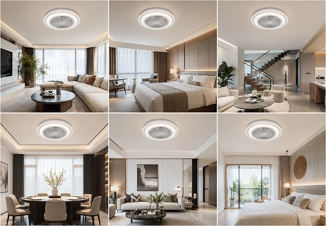 20 inch flush mount ceiling fan with LED light installed across living rooms bedrooms apartments hotels and modern residential interiors