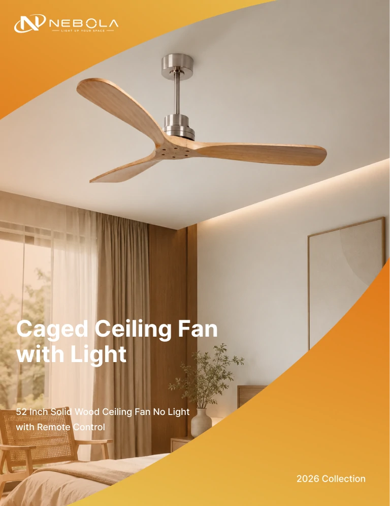 52 Inch Solid Wood Ceiling Fan No Light with Remote Control