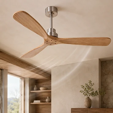 Solid wood blades on 52 Inch Solid Wood Ceiling Fan No Light with Remote Control design