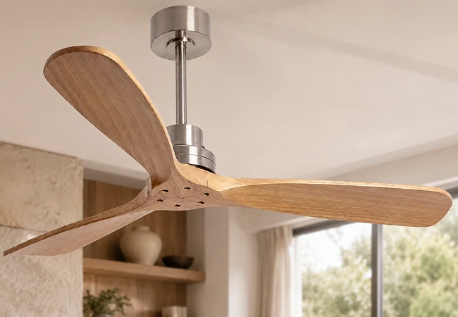 52 inch wood ceiling fan no light with brushed nickel motor and natural wood blades