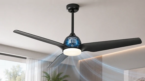 52 inch solid wood ceiling fan no light showing energy saving DC motor technology and airflow design