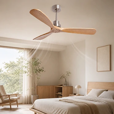 52 Inch Solid Wood Ceiling Fan No Light with Remote Control showing quiet DC motor structure