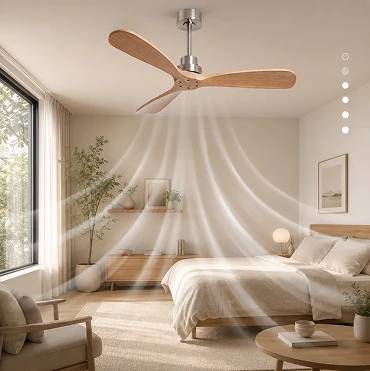 52 Inch Solid Wood Ceiling Fan No Light with Remote Control supporting adjustable fan speeds