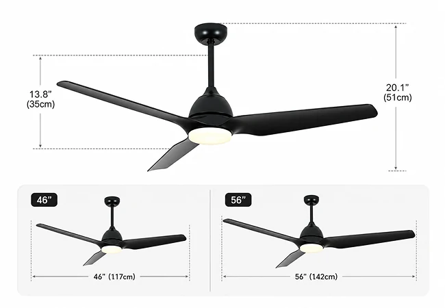 52 inch solid wood ceiling fan no light showing size details and remote control compatibility