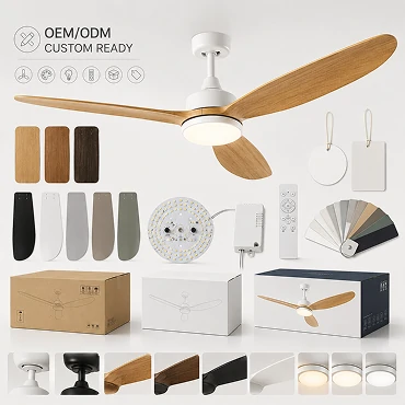 OEM ODM options for 52 Inch White Oak Outdoor Ceiling Fan with LED Light and Remote customization