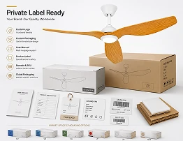 Private label support for 52 Inch White Oak Outdoor Ceiling Fan with LED Light and Remote
