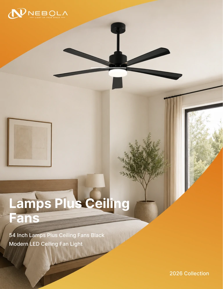 54 inch lamps plus modern LED ceiling fan installed in bright luxury bedroom interior with minimalist design and soft natural lighting atmosphere