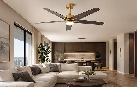 60 inch fandelier ceiling fan model installed in luxury modern living room showcasing elegant airflow design for residential and commercial interior projects