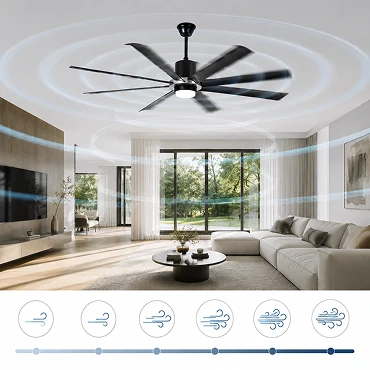 55W DC motor powering a 70 inch industrial large ceiling fan with stable airflow circulation