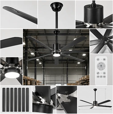 Wide blade span of a 70 inch industrial large ceiling fan designed for large commercial spaces