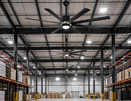 Large scale installation project using multiple 70 inch industrial ceiling fans in a commercial facility