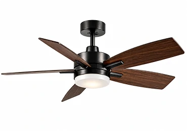Decorative ceiling fan light with wood finish blades for residential projects