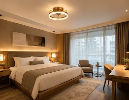 20 inch oscillating air multiplier ceiling fan light installed in a modern residential bedroom project