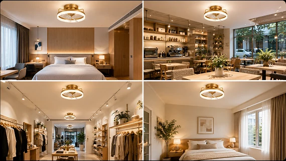 20 inch oscillating air multiplier ceiling fan light installed in hospitality retail and apartment environments