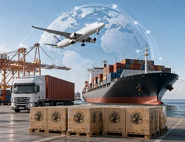 Global supply chain support for exporting 18-inch black caged ceiling fans with light.