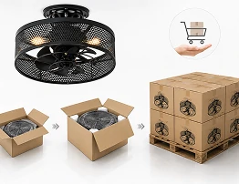 mall-batch order preparation for an 18-inch black caged ceiling fan with light manufacturer.