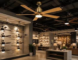 52 inch vintage ceiling fan with remote control displayed in a home improvement retail showroom