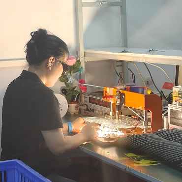 LED lighting validation process for ceiling fan light manufacturing showing brightness and functional quality inspection