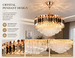 Crystal retractable chandelier ceiling fan featuring layered crystal pendant design with premium lighting reflection effects
