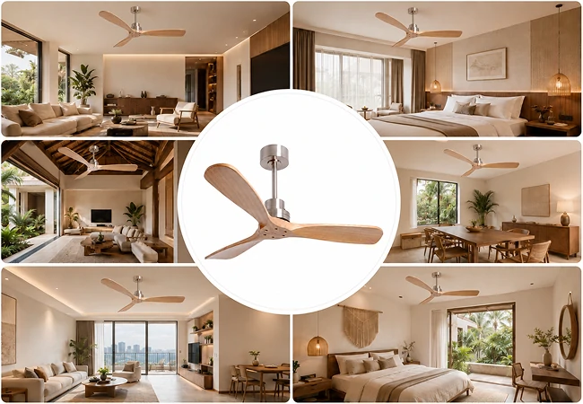 solid wood three blade ceiling fan no light blade structure close up