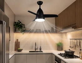 dc motor ceiling fan with rattan cage light design offering energy efficient and quiet airflow for modern residential and commercial spaces